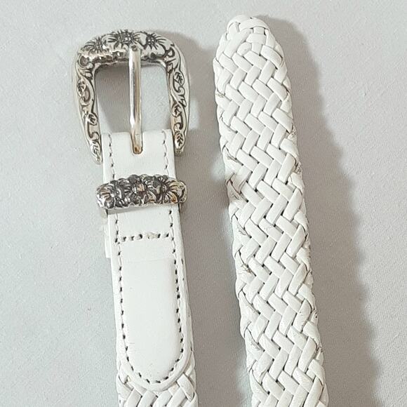 Talbots Southwestern Powder White Braided Genuine Leather Skinny Belt Lg Waist - Picture 7 of 11